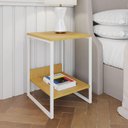 Ver imagem 1 de Mesa Cabeceira Industrial Lateral De Cama Canela Tókio Base Ferro Branco Cor: Canela