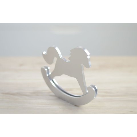 Aplique Cavalo Decoração Madeira Meninos Quarto Infantil Bancada Nicho D125 Prata Tema Fazenda