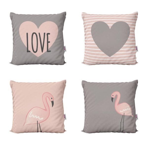 Almofadas Decorativas Rosa Love Flamingos Para Sofá 40x40 - Novadecora