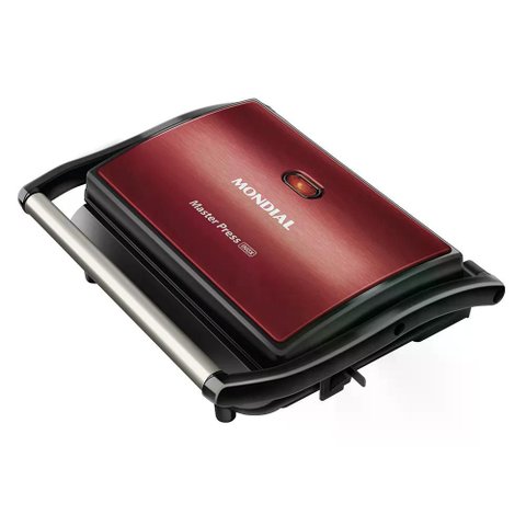 Sanduicheira Grill e Chapa 3 em 1 Master Press Inox 1000W 127V Vermelha Mondial Pg-01-Rc-Cl
