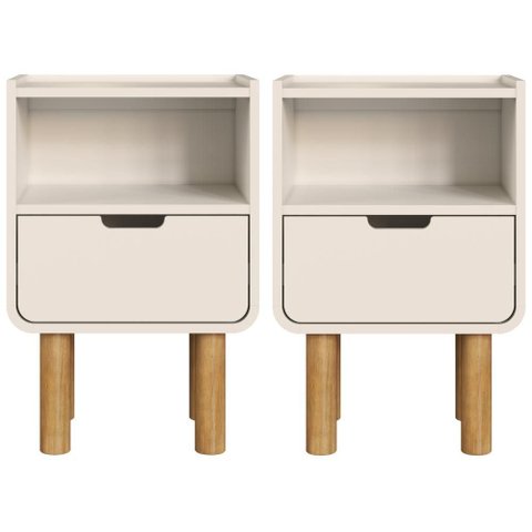 Kit 2 Mesas de Cabeceira 1 Gaveta 40 Cm 28093 Aura Off White Artesano