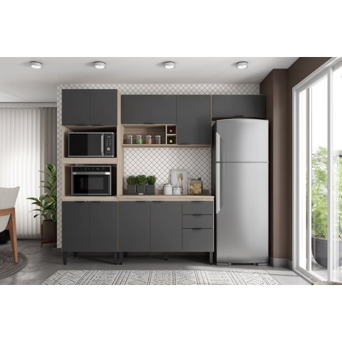 Cozinha Modulada Firenze 05 Peças Avena/grafito - Demóbile