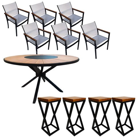Kit Mesa Jantar Madeira 6 Cadeiras 4 Banquetas Altas Bancada Cozinha