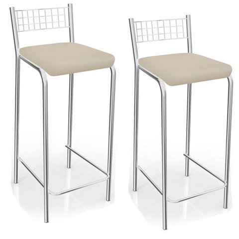 Kit com 2 Banquetas Estofadas Gênova Cromada 2b705cr Kappesberg Crome - Cromado/nude