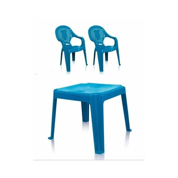 Kit 1 Mesa 45x45cm e 2 Cadeiras Decoradas Teddy Infantil Azul - 1