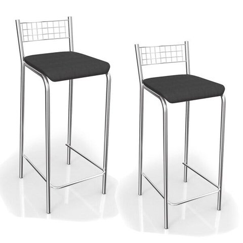Kit com 2 Banquetas Estofadas Gênova Cromada 2b705cr Kappesberg Crome - Cromado/courino Preto