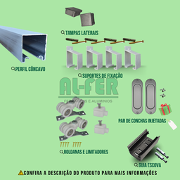 Kit Prático para Porta de Correr Trilho Natural - 1,60m + 1 Par de Concha - 3