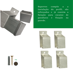 Kit p/ Porta Correr Trilho Alumínio 35x35 1,30m Natural - 6