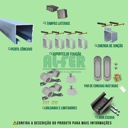 Kit Prático para Porta de Correr Trilho Natural - 3m + 1 Par de Concha - 3