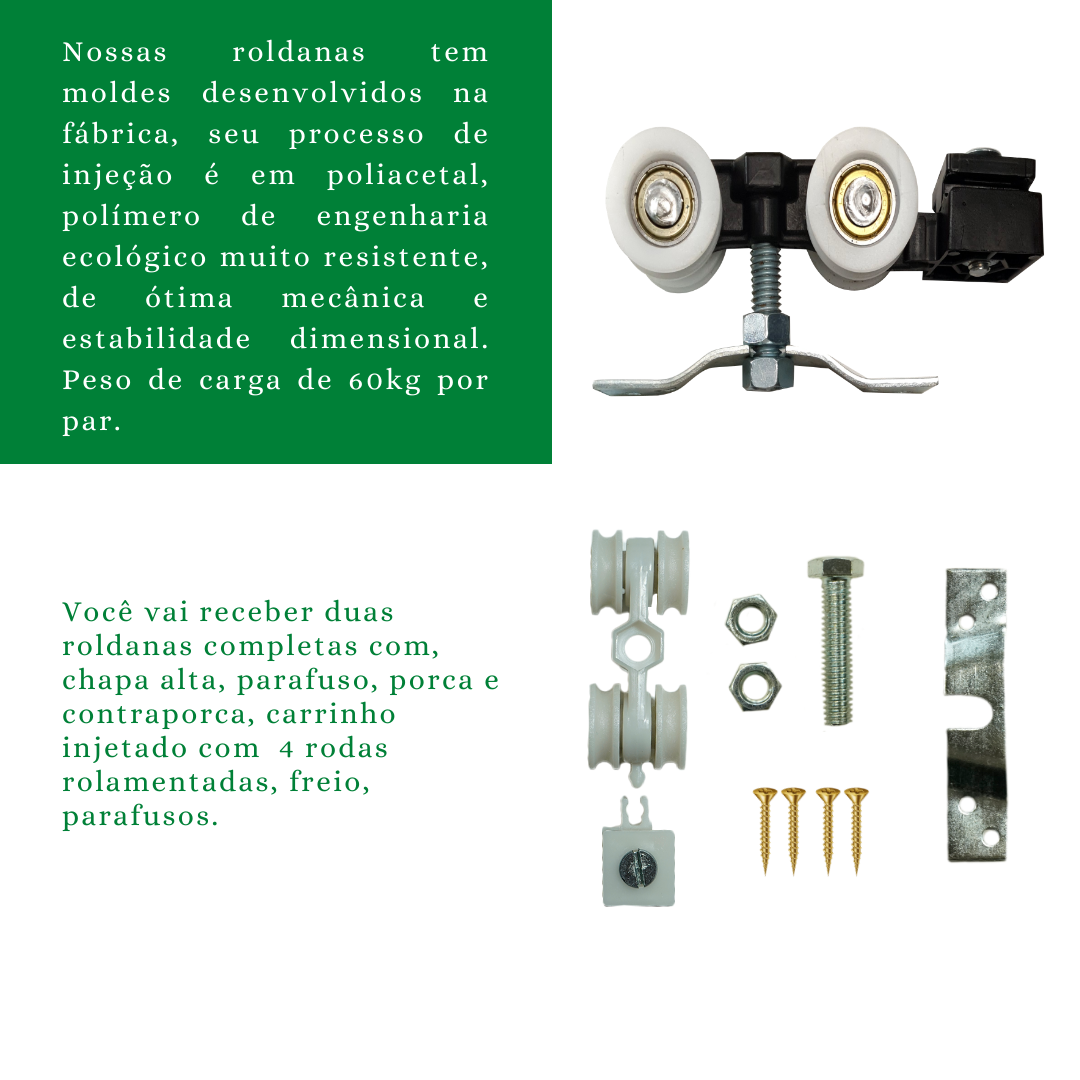 Kit p/ Porta Correr Trilho Alumínio 35x35 1,30m Branco - 3