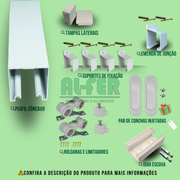 Kit Prático para Porta de Correr Trilho Branco - 2m + 1 Par de Concha - 3