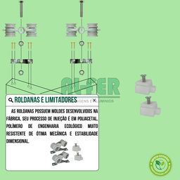 Kit Prático para Porta de Correr Trilho Branco - 2m + 1 Par de Concha - 7