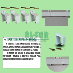 Kit Prático para Porta de Correr Trilho Branco - 2m + 1 Par de Concha - 6
