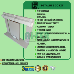 Kit Prático para Porta de Correr Trilho Branco - 2m + 1 Par de Concha - 2