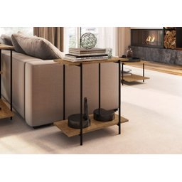 Mesa Lateral 60cm 2 Prateleiras Estrutura Metálica 27869 Tube Artesano - Vermont/preto Fosco - 1