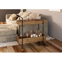 Bar Compartimentos Rodízios C/trava Estrutura Metálica 27871 Tube Artesano - Vermont/preto Fosco - 1