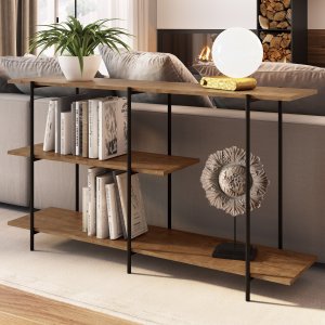 Aparador 1,36m 3 Prateleiras Estrutura Metálica 27864 Tube Artesano - Vermont/preto Fosco