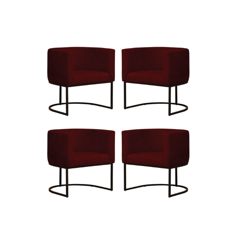 Kit 4 Poltronas Reforçada Decorativa Sala Estar Jantar Gabriela Base Ferro Preto Suede Marsala