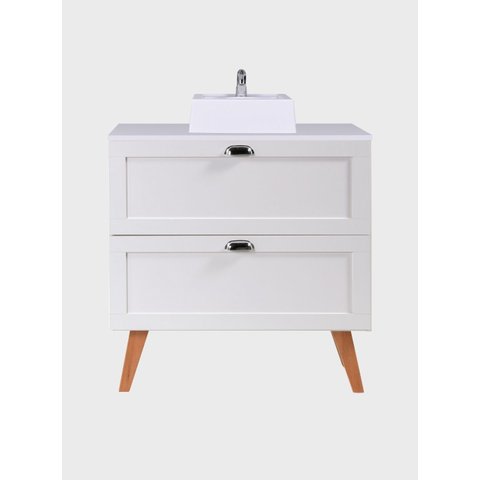 Gabinete para Banheiro com Tampo e Cuba 80cm Retro Mdf Branco Milano - On Móveis