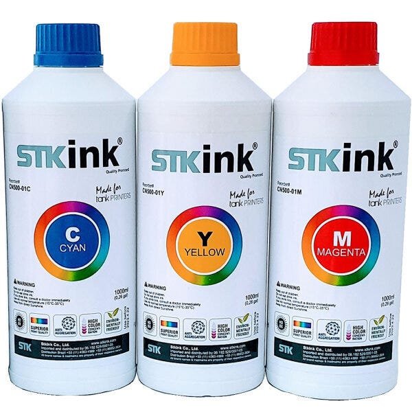 3 Litros Tinta Sublimática Digital STK Kit Colorido 3 Cores com perfil ICC