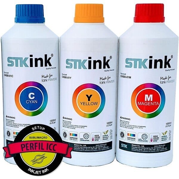 3 x 250ml Tinta Sublimática Digital STK Kit Colorido 3 Cores com perfil ICC - 8