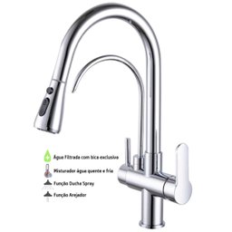 Torneira de Cozinha Extensível Monocomando com Saída de Água Filtrada (Versátile - Cromo) - 2