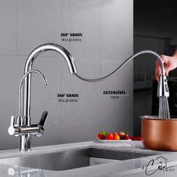 Torneira de Cozinha Extensível Monocomando com Saída de Água Filtrada (Versátile - Cromo) - 8