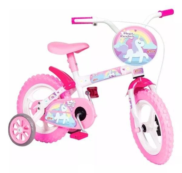 Bicicleta Infantil Menina Magic Rain Bow Aro 12 Colorida Styll Kids