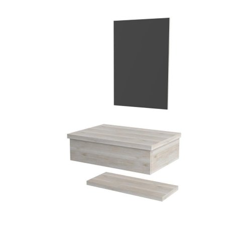 Conjunto Bancada, Prateleira e Espelheira Ktme607 Preto Ônix Snow