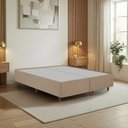 Ver imagem 1 de Cama Box Queen Estofada em Madeira Maciça Base Reforçada Santorini Espresso Móveis Bege/Dourado