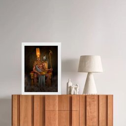 Quadro Mitologia Egípcia Deus Amon-rá 33x24cm:madeira Branca - 2