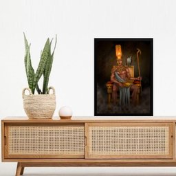 Quadro Mitologia Egípcia Deus Amon-rá 33x24cm:madeira Branca - 1