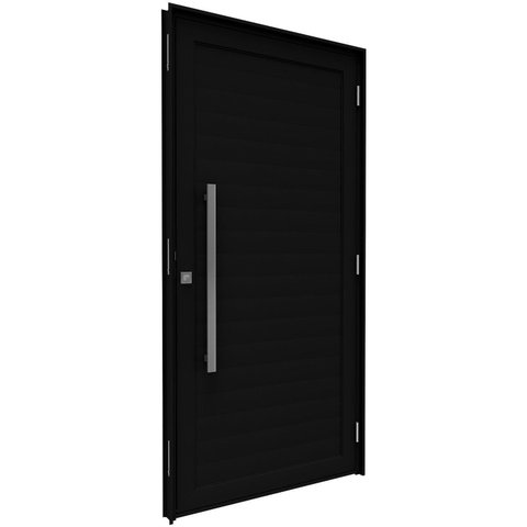 Porta de Alumínio de Giro Lambri Puxador de 80cm em Aço Inox 215x105cm Lucasa Eccellente Preto