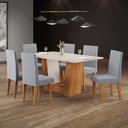 Ver imagem 1 de Mesa de Jantar 6 Lugares Venus Mel/blonde/linho/inox - Viero Móveis