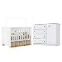 Ver imagem 1 de Berço Americano Katatau Branco Acetinado - Reller e Cômoda Infantil Americano Branco Hp - Henn