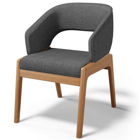 Cadeira de Jantar e Estar Living Estofada Lince Nature L02 Linho Cinza Escuro - Lyam Decor