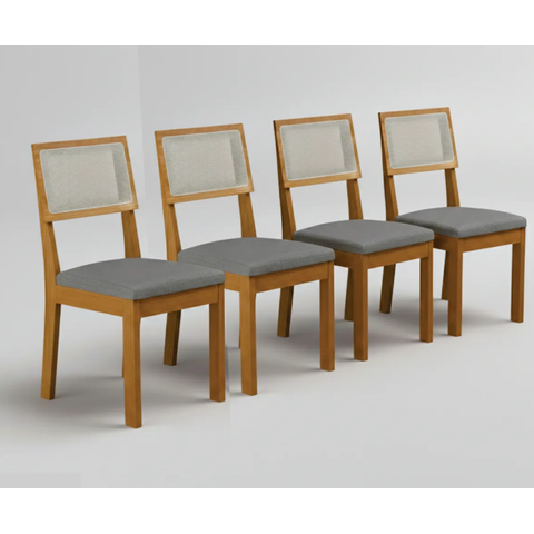 Conjunto 4 Cadeiras Flora Linho Cinza - Leifer Móveis
