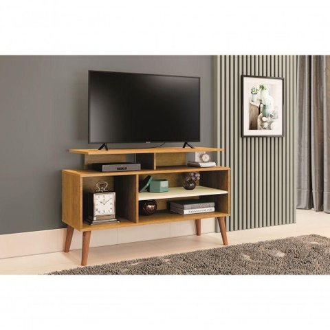 Rack Lion Sala Estar Estante com Nichos e Prateleiras Cor:nature/off