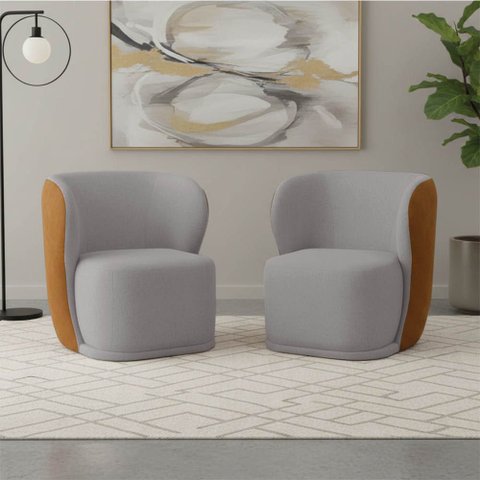 Poltrona Sala Orgânica Base Giratória Ayla Kit 2 Pu Nozes e Linho K01 - D'rossi