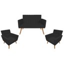 Ver imagem 1 de Kit Namoradeira + 2 Poltronas Decorativa Nina Capitonê Suede Preto Pés Madeira Mz Decor