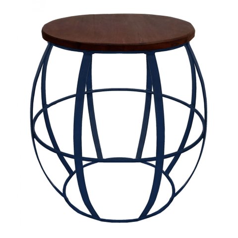 Banco De Ferro E Madeira Seat Garden Barril Artesanal para Jardim - Azul Del-Rey