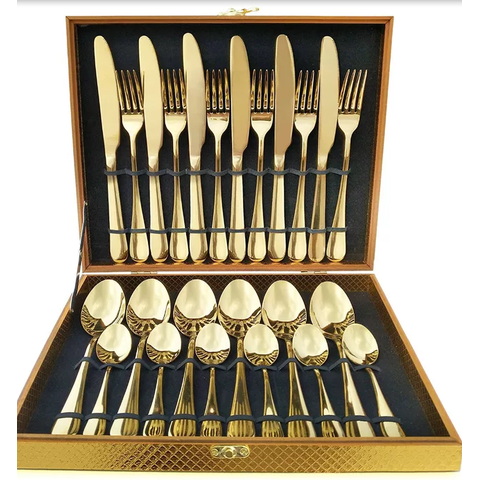 Jogo de Talheres 24 Peças Banhado Á Ouro 18k