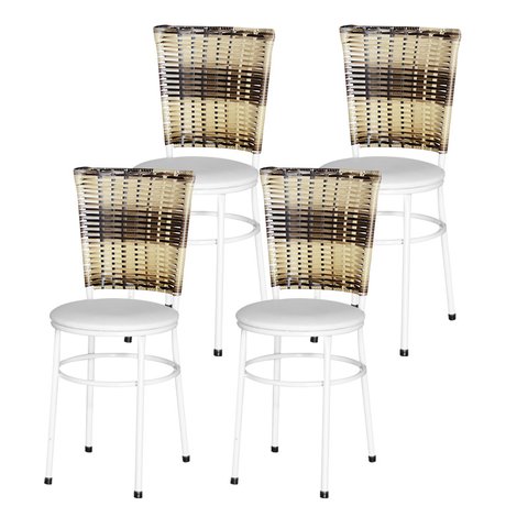 4 Cadeiras para Mesa Branca Hawai Cappuccino Premium:branco