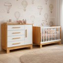 Ver imagem 1 de Quarto Bebe Infantil Q Encanto Berço Vira Cama e Comoda Sapateira 1 Porta 4 Gavetas Slim Qmovi