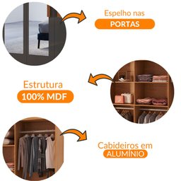 Guarda Roupa Casal Hera Premium com Espelho 8 Portas e 4 Gavetas Moderna - 6