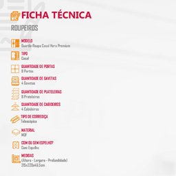 Guarda Roupa Casal Hera Premium com Espelho 8 Portas e 4 Gavetas Moderna - 5