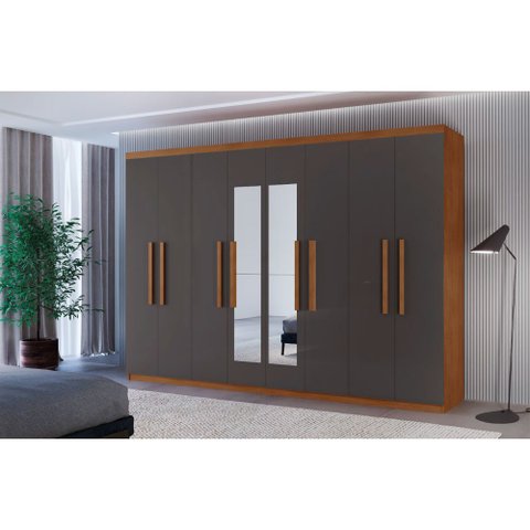 Guarda Roupa Casal Hera Premium com Espelho 8 Portas e 4 Gavetas Moderna