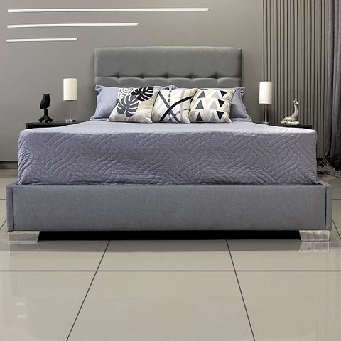 Cama Moderna Luxo com Cabeceira Berlim Linho Rbl:casal/bege