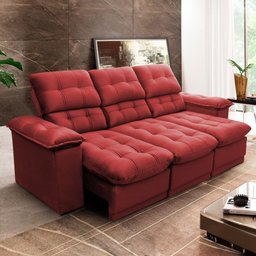 Sofá Retrátil Reclinável Atenas 2,30m Suede Velut Vermelho c/ Molas no Assento - King House - 1
