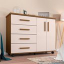 Ver imagem 1 de Cômoda Geval Encanto Com 04 Gavetas 02 Portas E Rodízios - Amêndoa/Off White - Cor: Bege